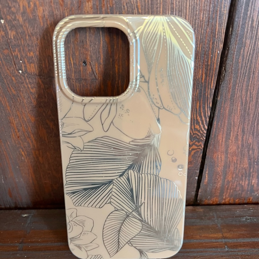 iPhone 14 Pro Max Floral Patterned Phone Case - Tan and Gold